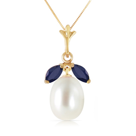 14K. GOLD NECKLACE WITH NATURAL PEARL & SAPPHIRES - Picture 2 of 6